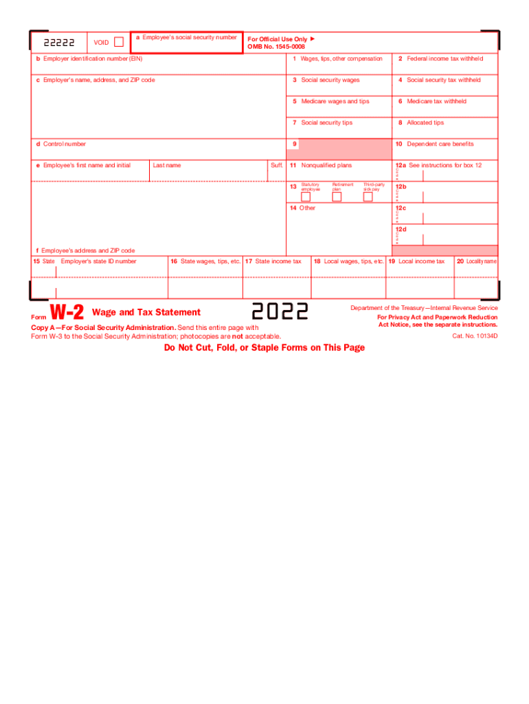  Form W 2 Wage and Tax Statement 2022